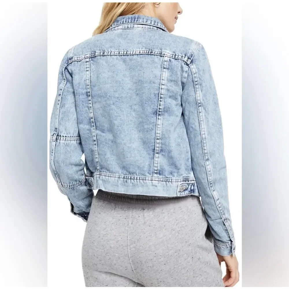 Free People Rumors Denim‎ Jacket Womens XS Light Indigo Boho Preppy Streetwear